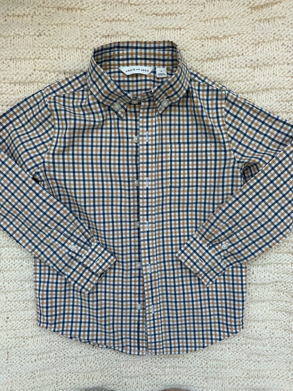 Janie and Jack Boys' Tan & Blue Plaid Button-Down Shirt